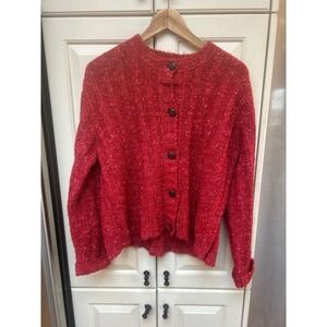 Oona Red Textured Knit Button Front Cardigan Sweater‎ M L